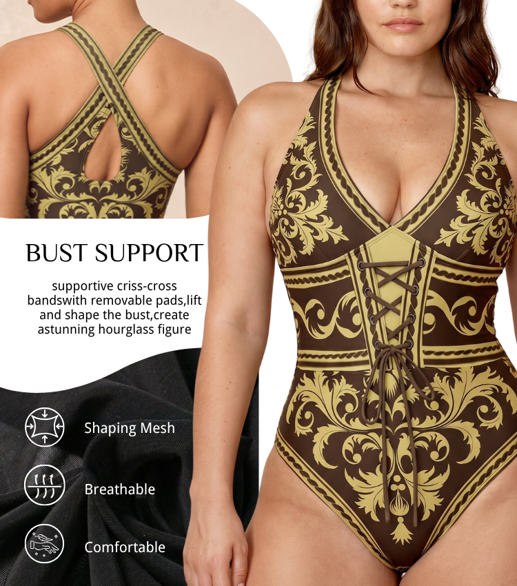 V-neck Drawstring Shaping Effect Swimsuit set(s)