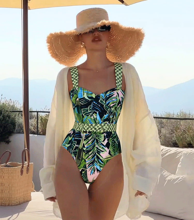 Sling Printed One Piece Swimsuit and Skirt