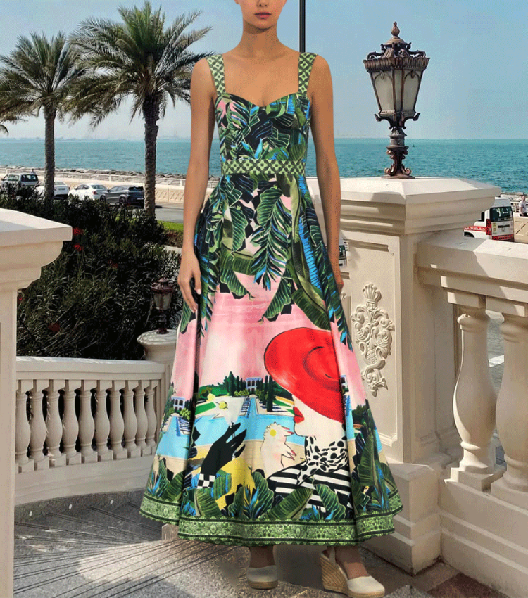 Sling Printed One Piece Swimsuit and Skirt