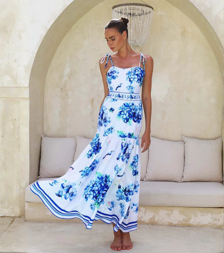 Hydrangea Prints One Piece Swimsuit and Skirt