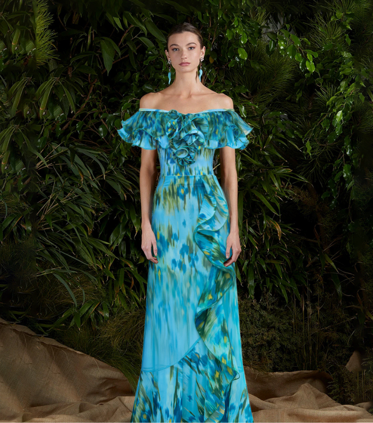 Removable Shoulder Strap Off Shoulder Ruffle Abstract Pattern Print One piece Swimsuit and Skirt