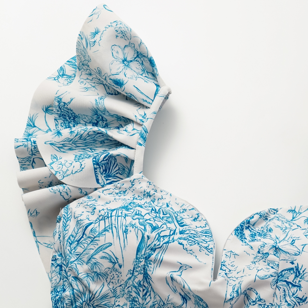 Ruy Print Net Yarn Splicing Bikini Swimsuit and Tiered Skirt