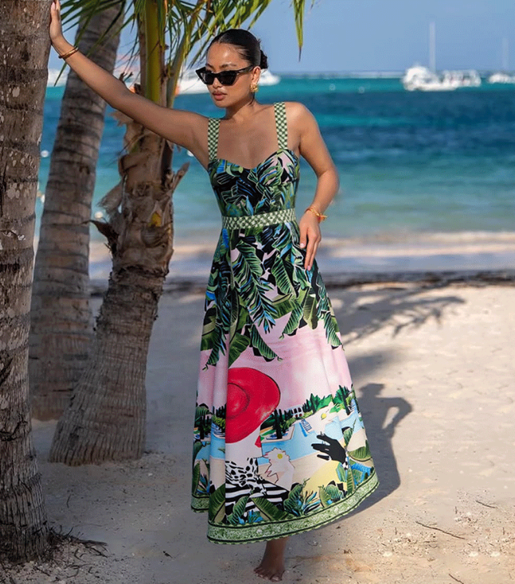 Sling Printed One Piece Swimsuit and Skirt