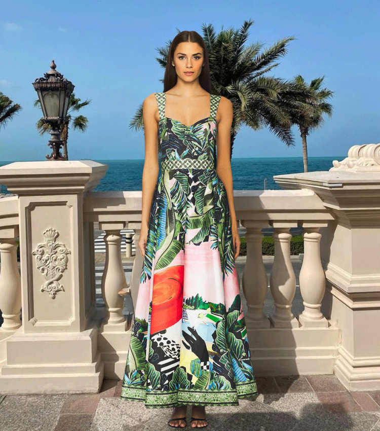 Sling Printed One Piece Swimsuit and Skirt