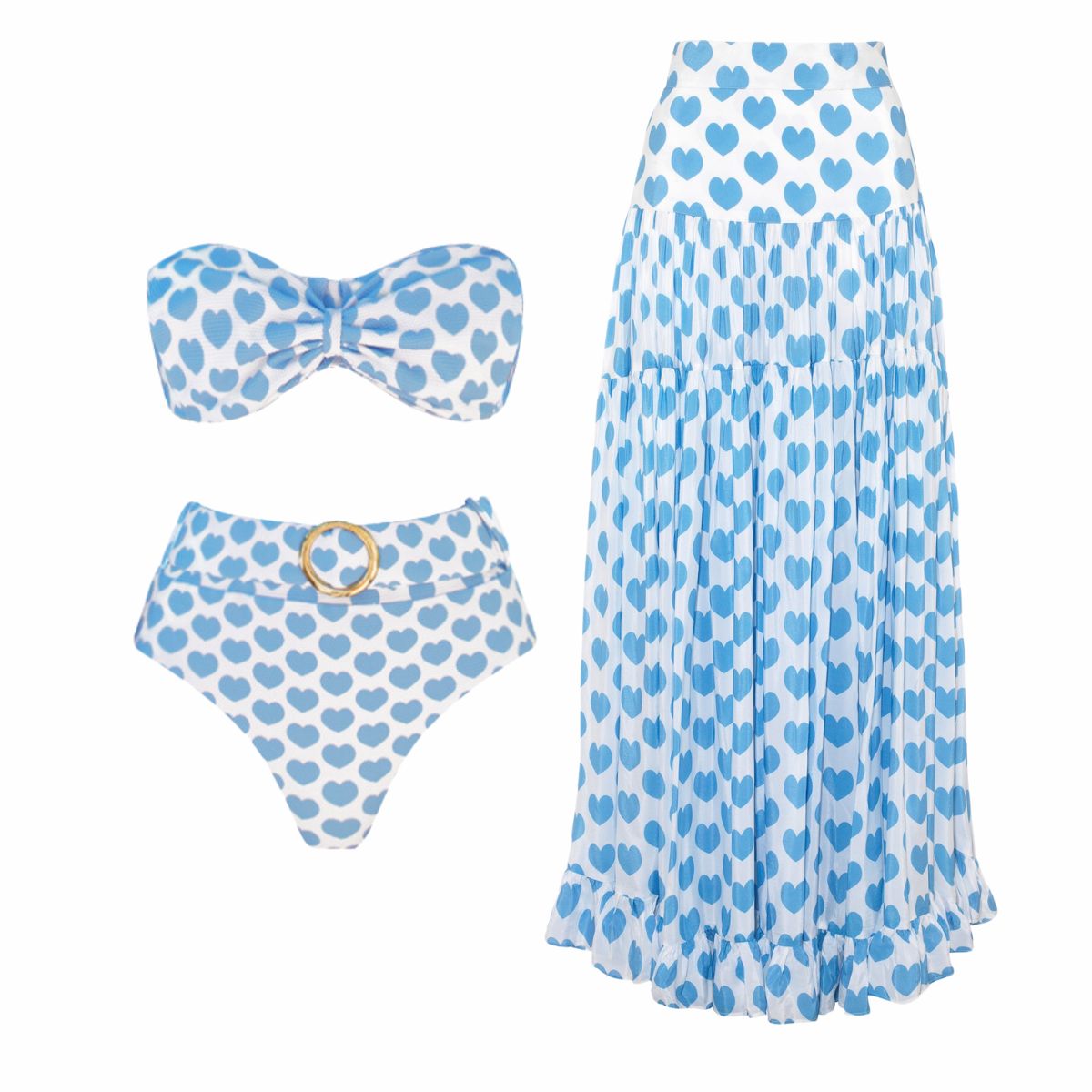 Heart Print Bikini Swimsuit and Skirt