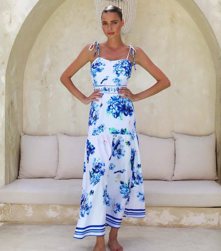 Hydrangea Prints One Piece Swimsuit and Skirt