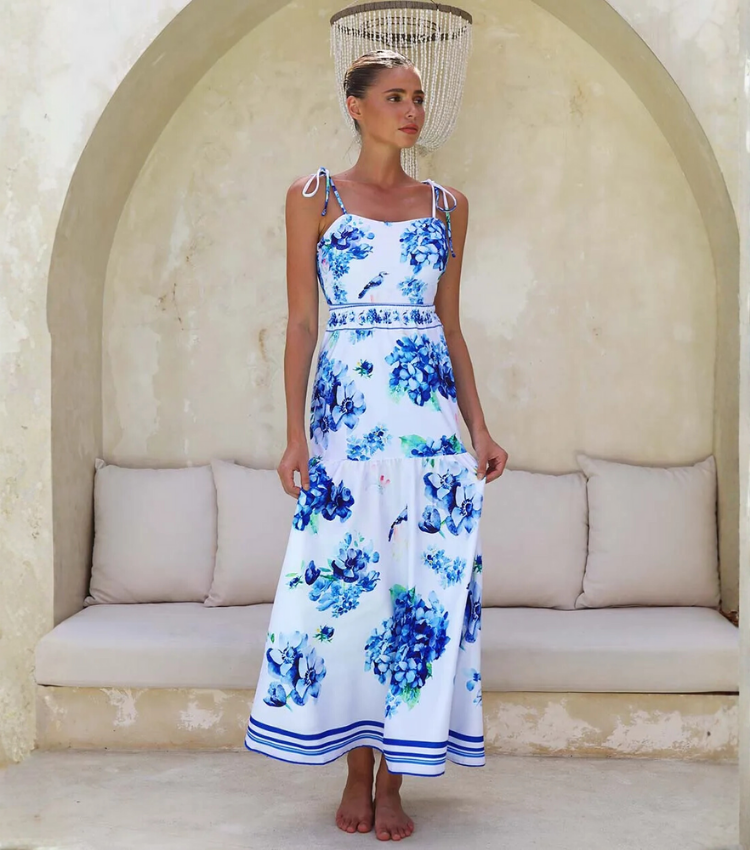 Hydrangea Prints One Piece Swimsuit and Skirt