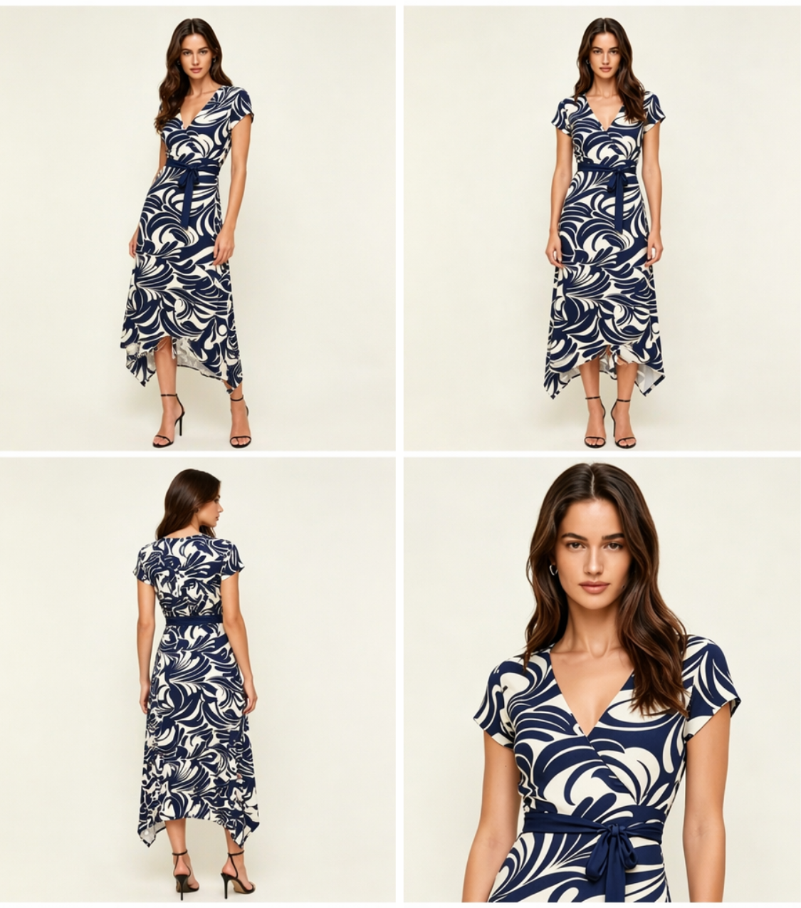 Blue Swirl Print Short Sleeve Midi Dress