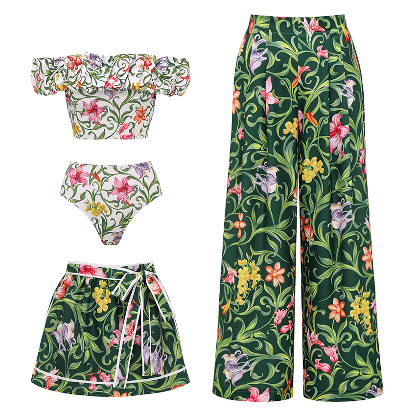 Open Shoulder Printed Swimsuit Set(s)