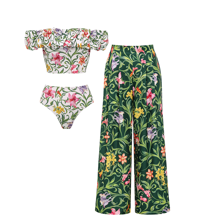 Open Shoulder Printed Swimsuit Set(s)