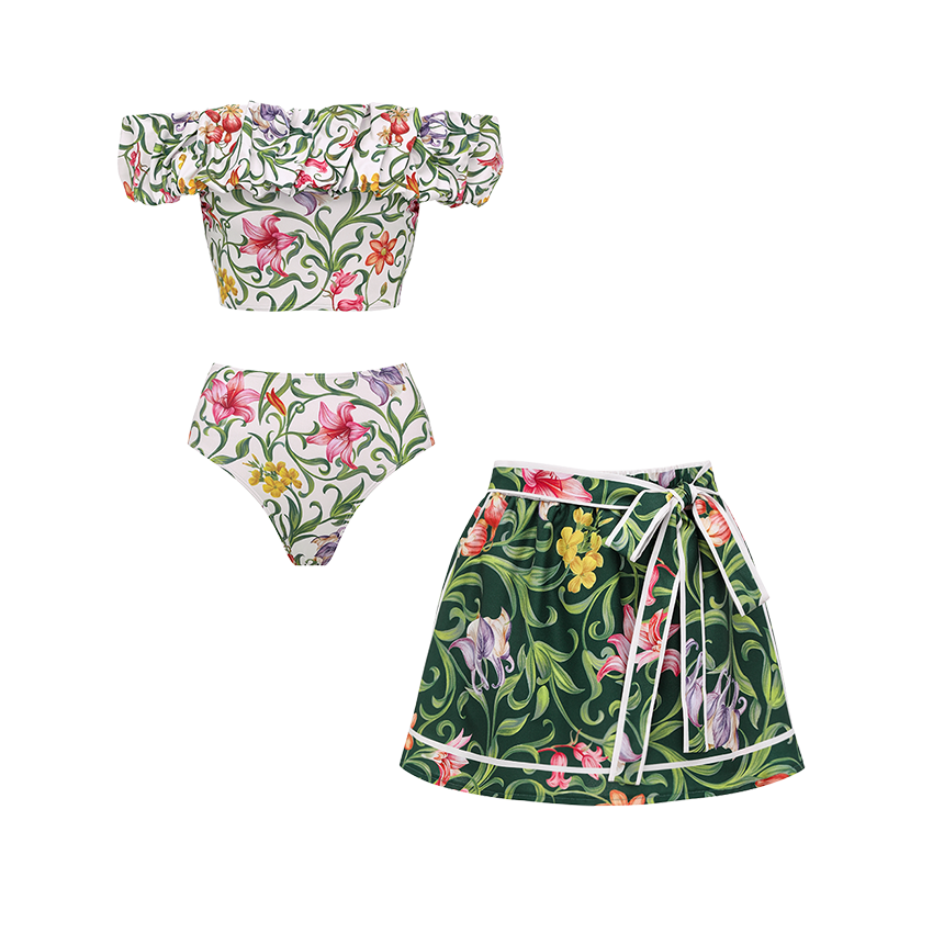 Open Shoulder Printed Swimsuit Set(s)
