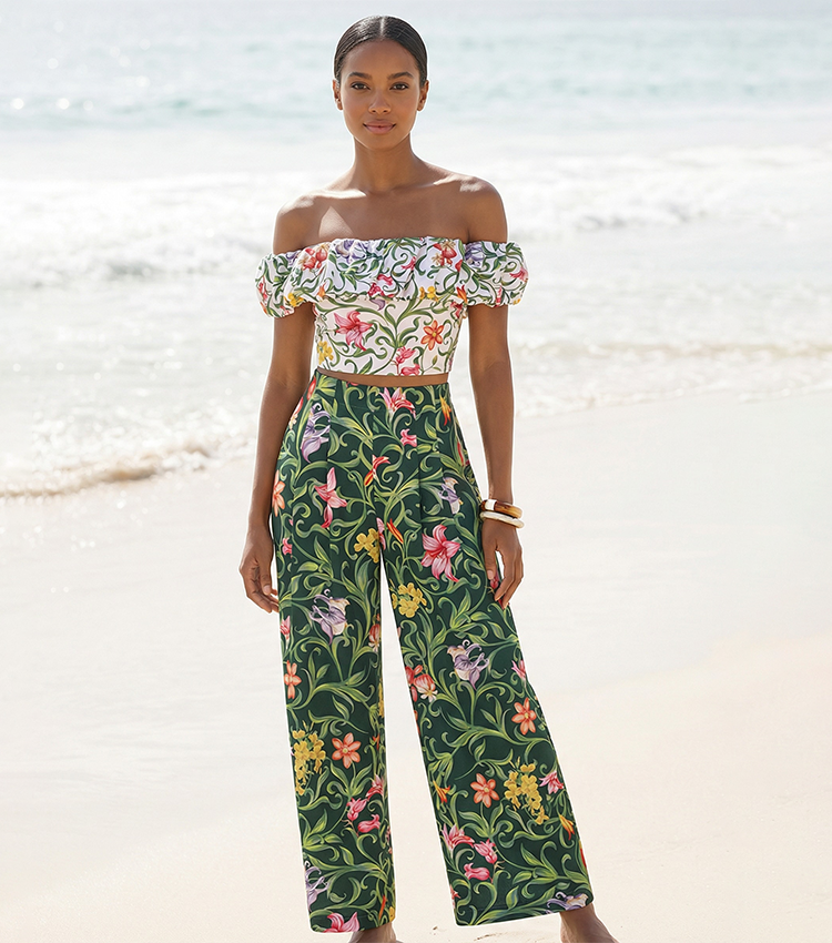 Open Shoulder Printed Swimsuit Set(s)