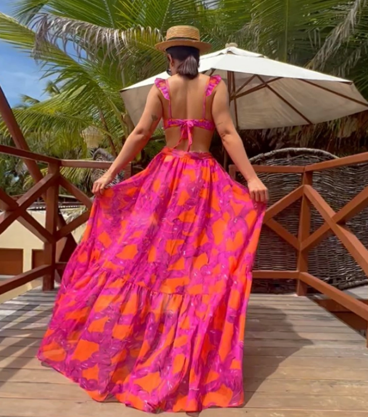 Ruffled Starp Push Up High Waist Bikini Swimsuit and Skirt Flaxmaker