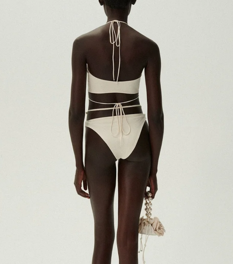 Halterneck Pearl Bandeau High Waist Bikini Swimsuit and Sarong