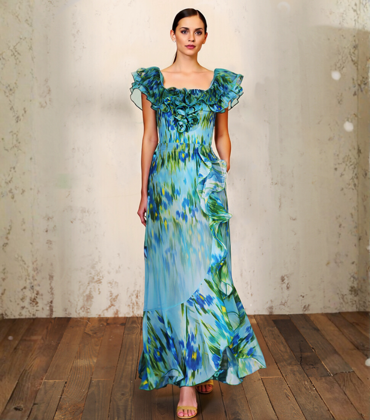 Removable Shoulder Strap Off Shoulder Ruffle Abstract Pattern Print One piece Swimsuit and Skirt