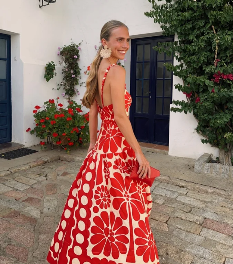 Sling Backless Printed Dress