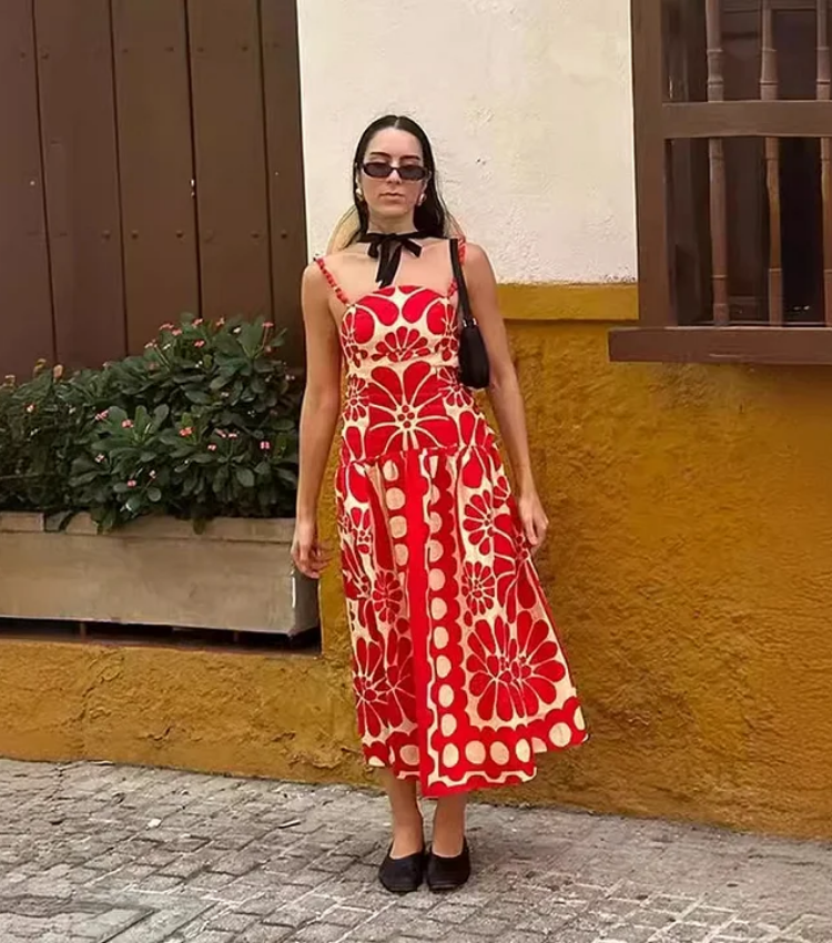 Sling Backless Printed Dress