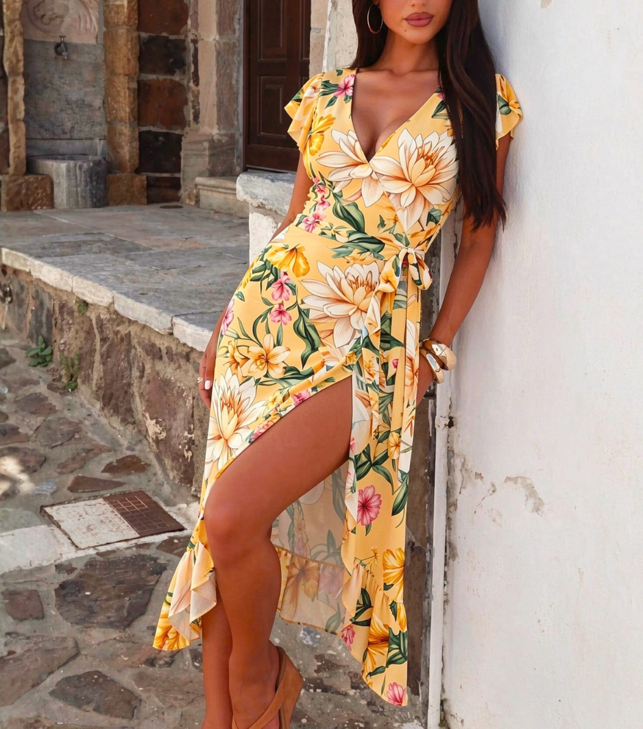 [Copy][Copy][Copy][Copy][Copy][Copy]Solid Olive Green Halter Surplice Maxi Dress