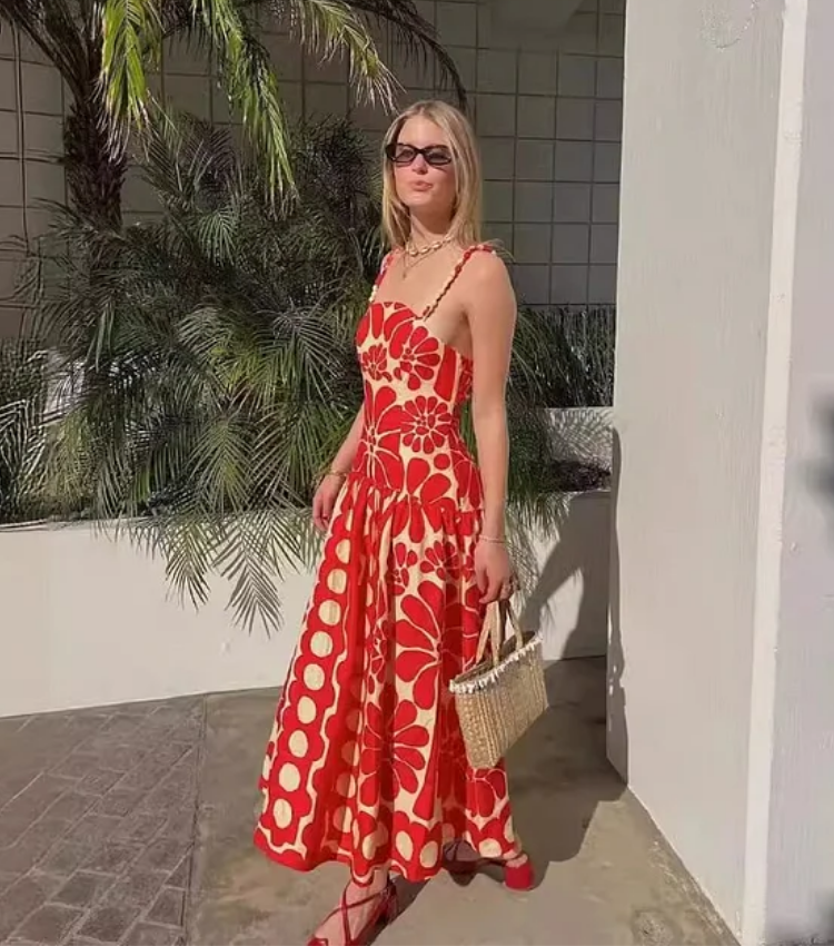 Sling Backless Printed Dress