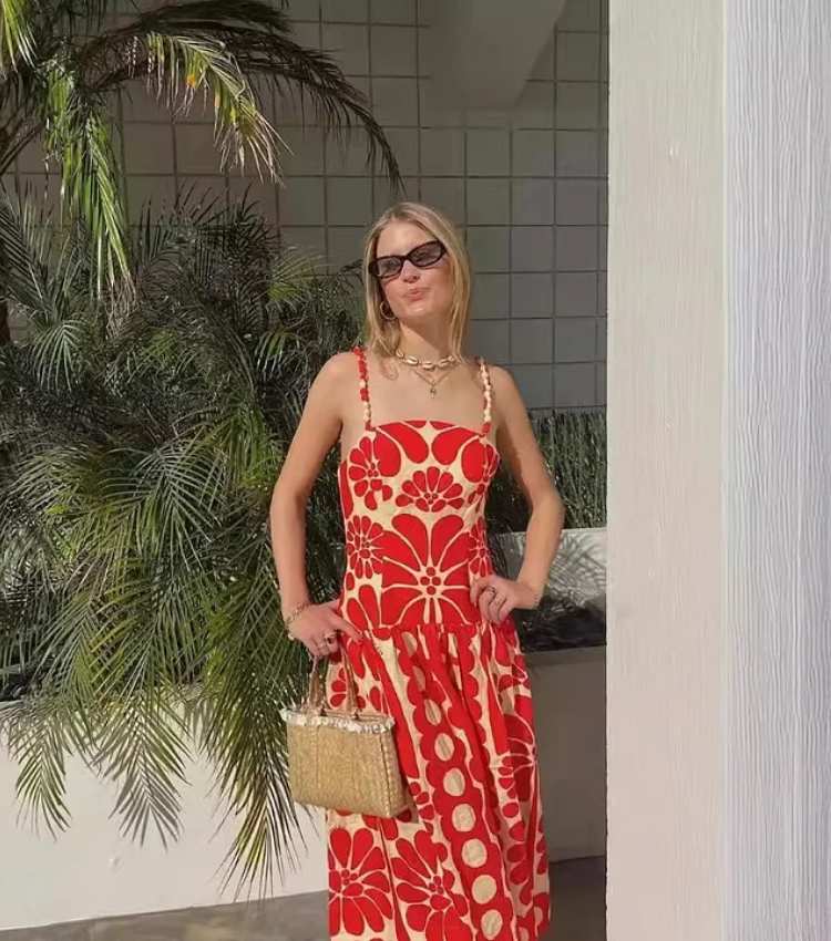 Sling Backless Printed Dress