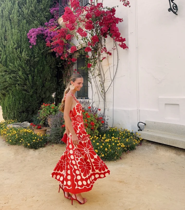 Sling Backless Printed Dress