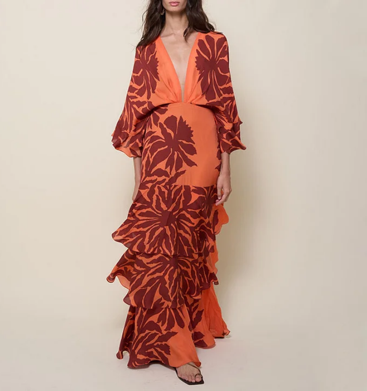 Ruffle Dolman Sleeve Printed Dress