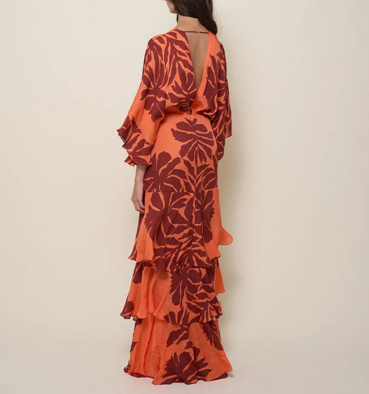 Ruffle Dolman Sleeve Printed Dress