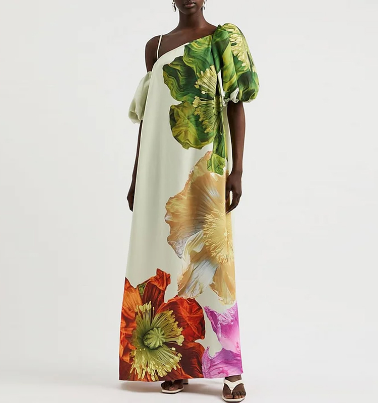 Floral Printed Open Shoulder Maxi Dress