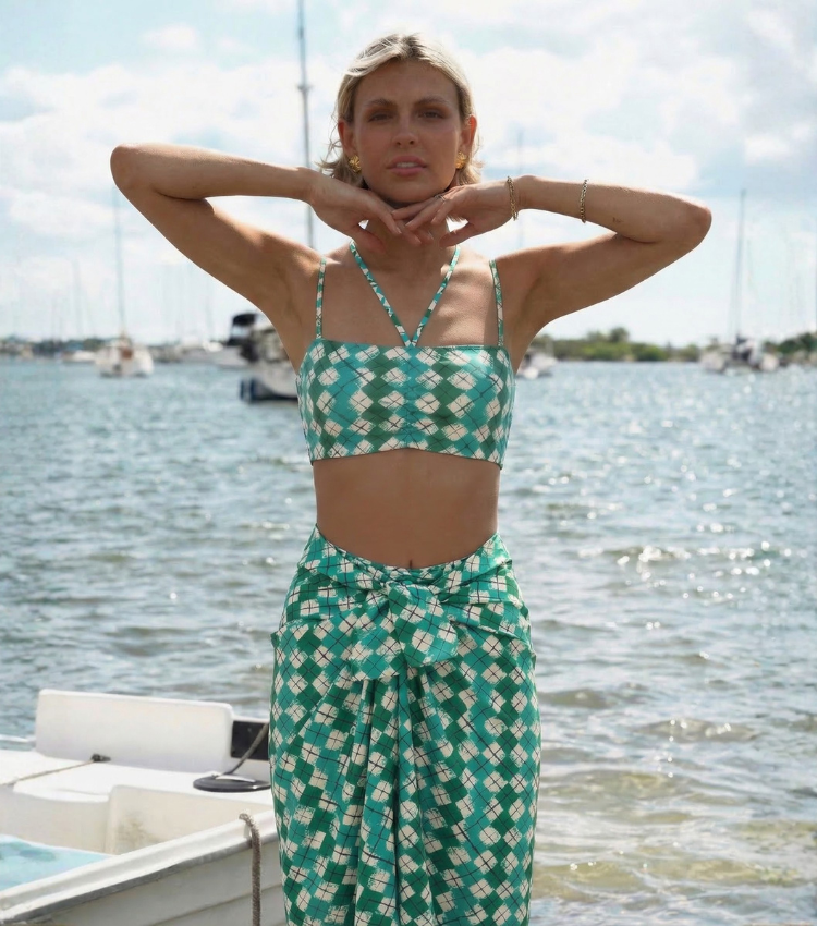 [Copy]Green Checkered Print Swimsuit Set(s)