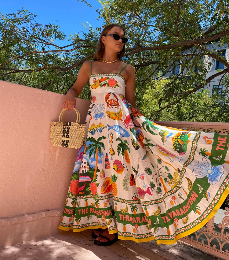 Vacation Graffiti Printed Sling Dress