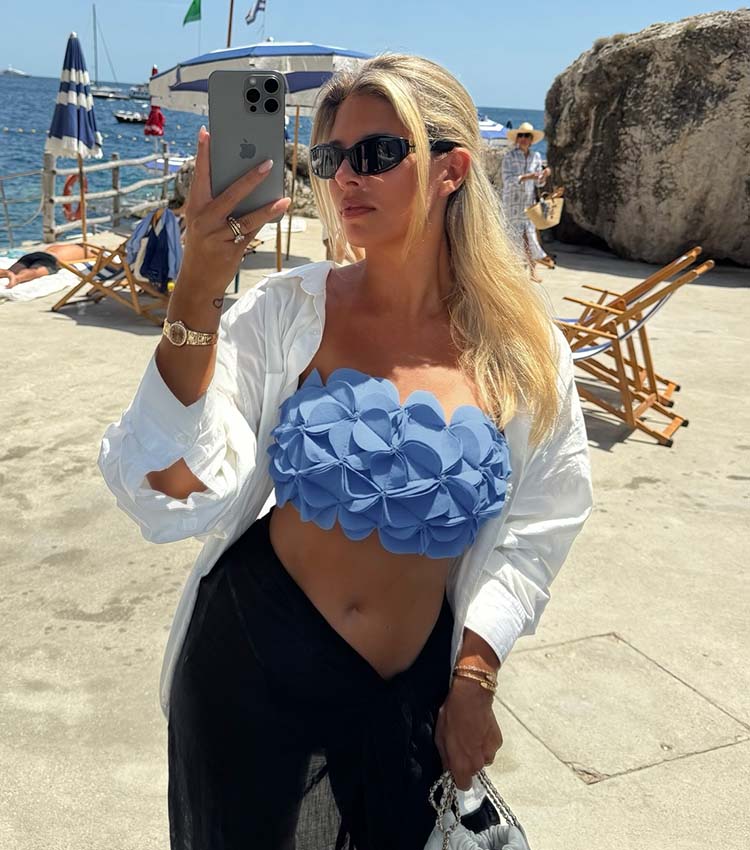 Bandeau 3D Flower  Bikini Swimsuit and Skirt