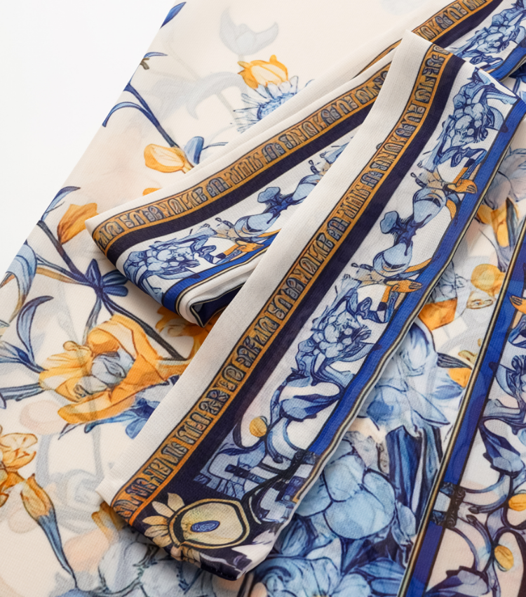 Porcelain Print Leather Straps One Piece Swimsuit and Sarong