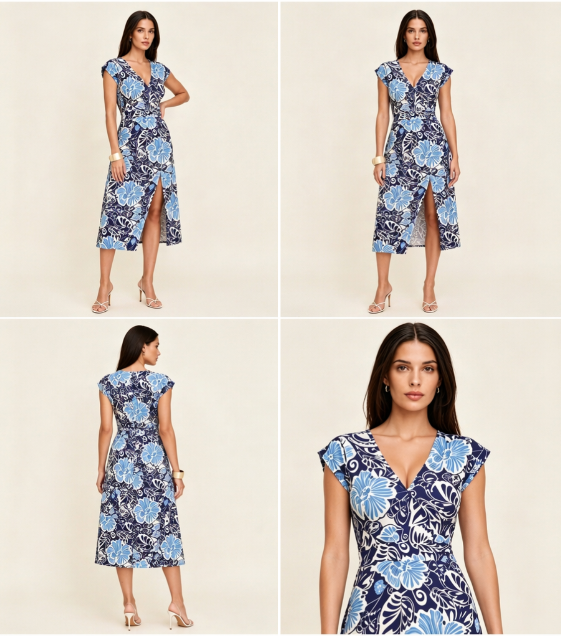 Blue Floral V-Neck Maxi Dress