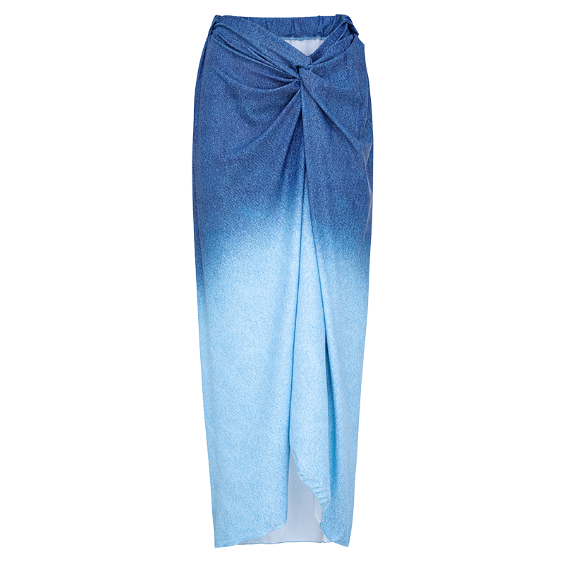 Off Shoulder Denim Pattern Print One Piece Swimsuit and Skirt