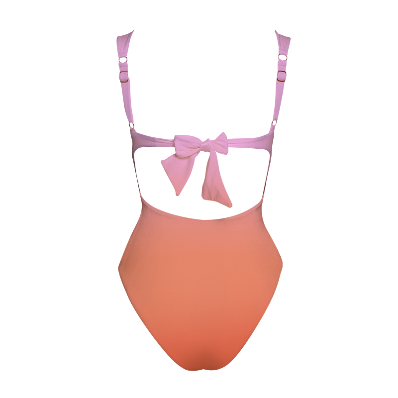 Sling Artificial Pearl Decor Color Block One Piece Swimsuit and Skirt