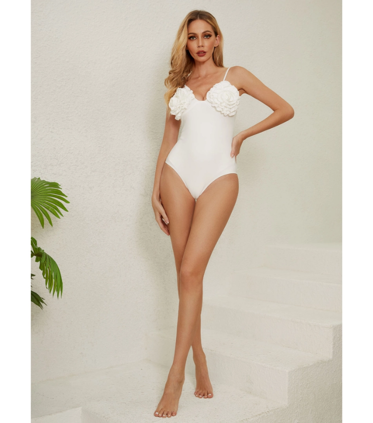 3D Flower White One Piece Swimsuit Flaxmaker