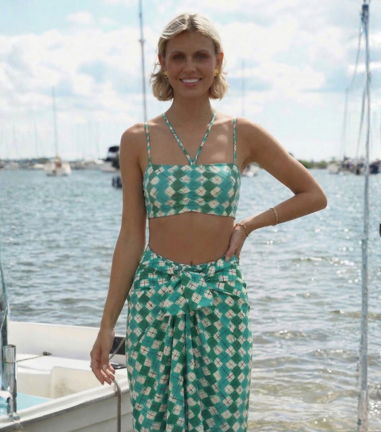 [Copy]Green Checkered Print Swimsuit Set(s)