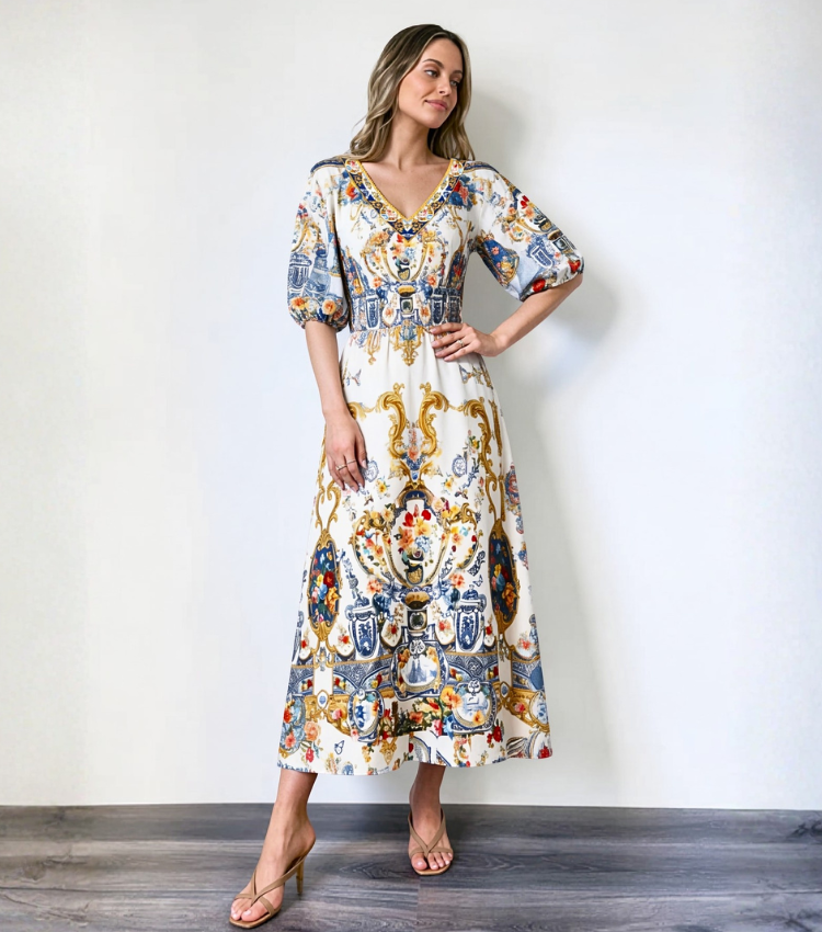 [Copy]Vacation Geo Print Spaghetti Strap Dress