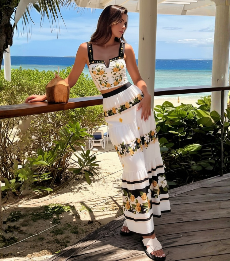 [Copy]Blush Pink & Teal Floral Two-Piece Print Swimsuit Set(s)