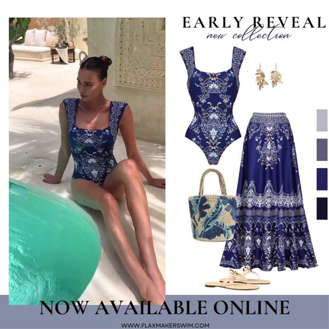 Royal Blue Baroque Print One Piece Swimsuit and Skirt
