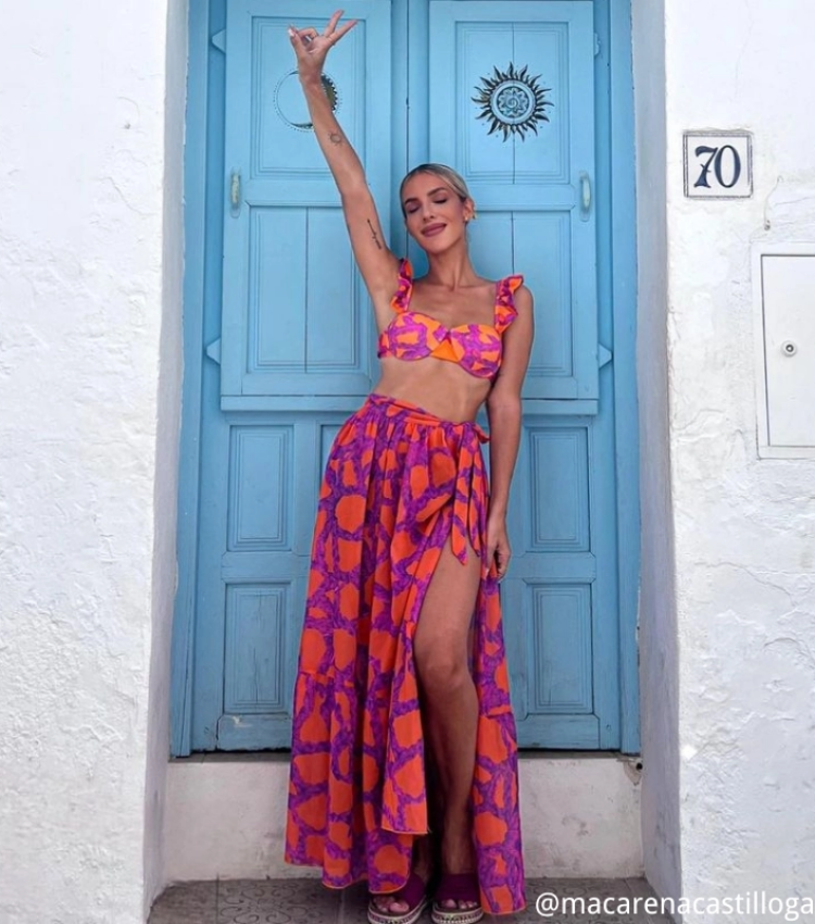 Ruffled Starp Push Up High Waist Bikini Swimsuit and Skirt Flaxmaker