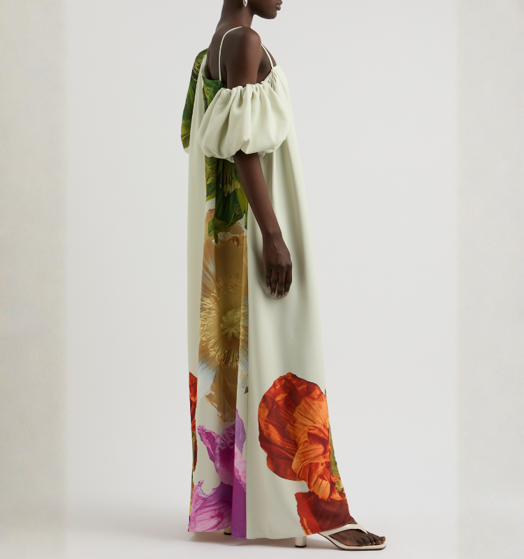 Floral Printed Open Shoulder Maxi Dress