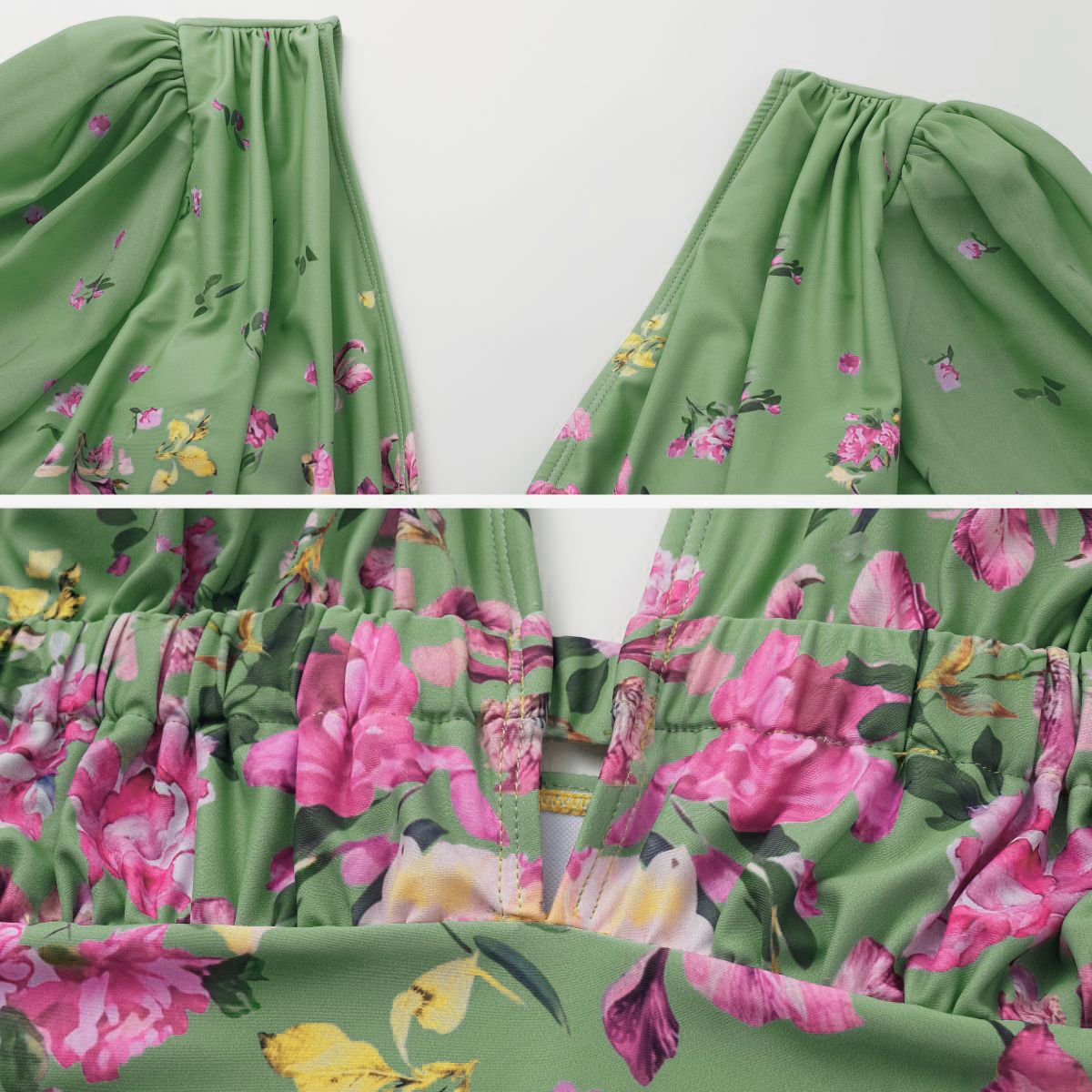 Long Sleeve Floral One Piece Swimsuit and Skirt