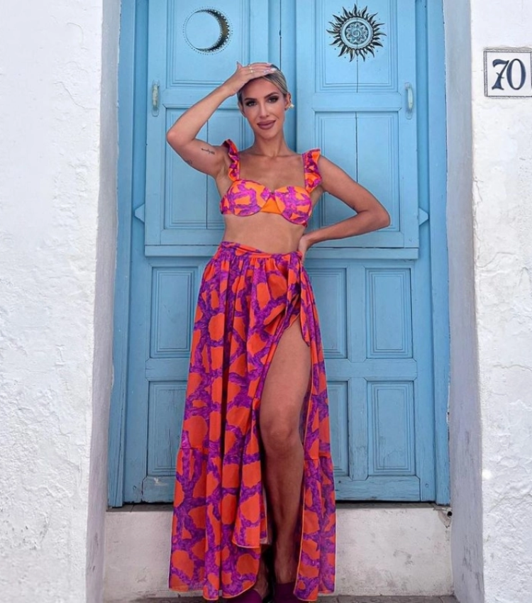 Ruffled Starp Push Up High Waist Bikini Swimsuit and Skirt Flaxmaker