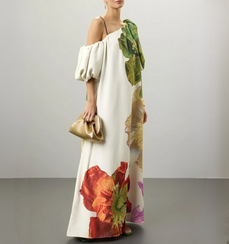 Floral Printed Open Shoulder Maxi Dress