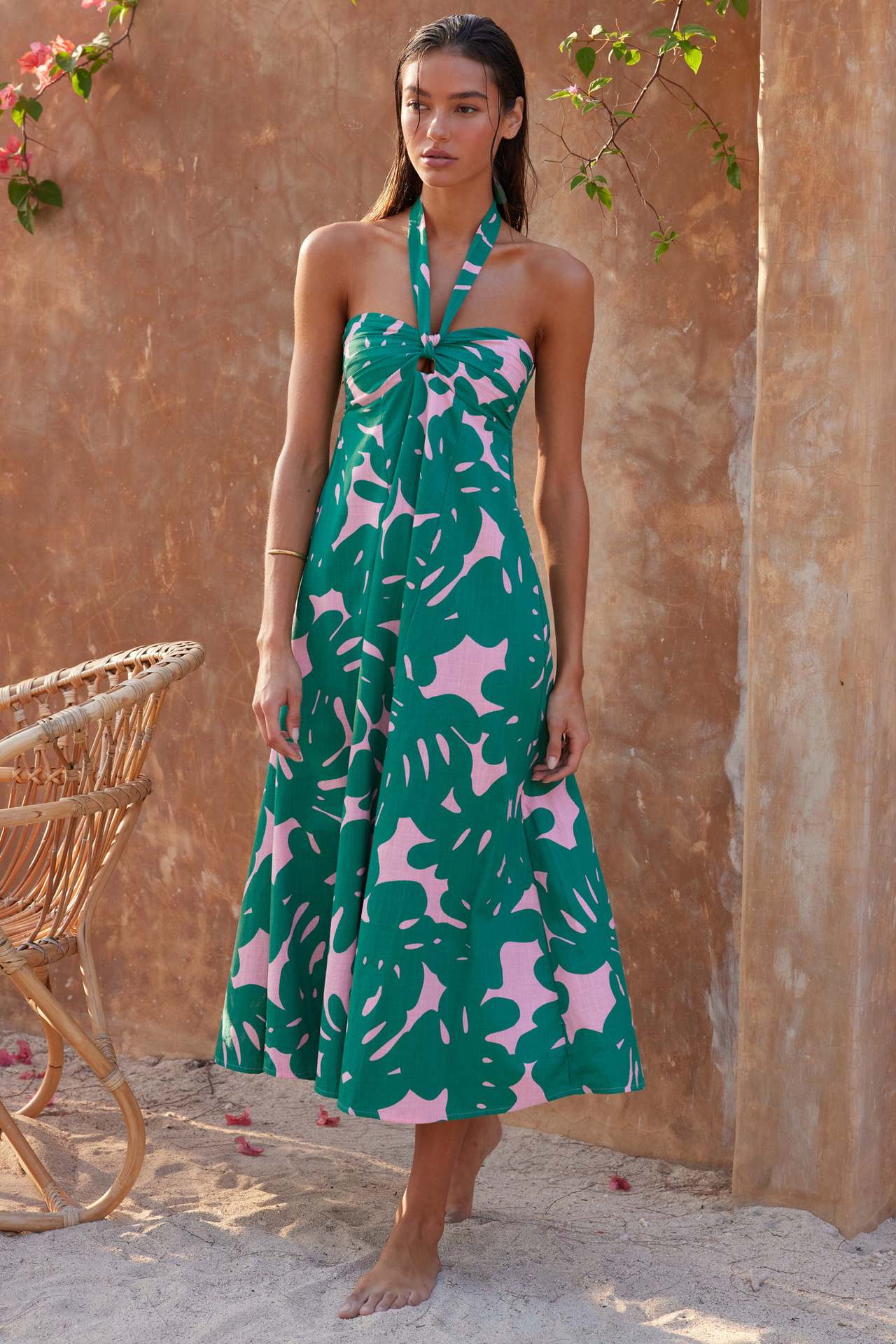 Halter Backless Printed Strapless  A-Line Dress