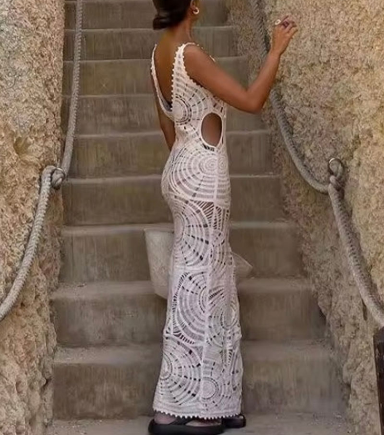 Knitted Cutout V Neck  Beach Dress