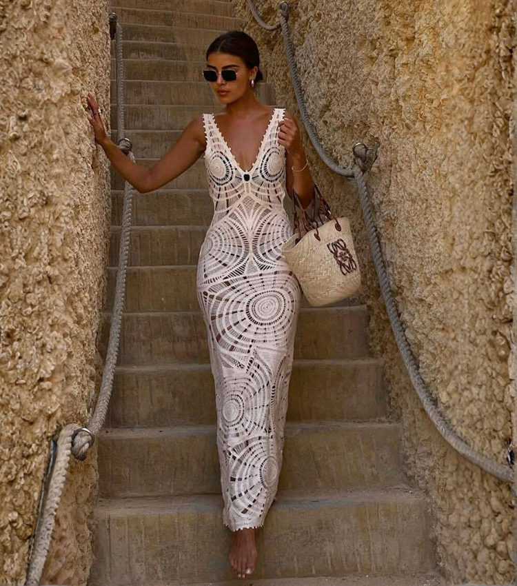 Knitted Cutout V Neck  Beach Dress