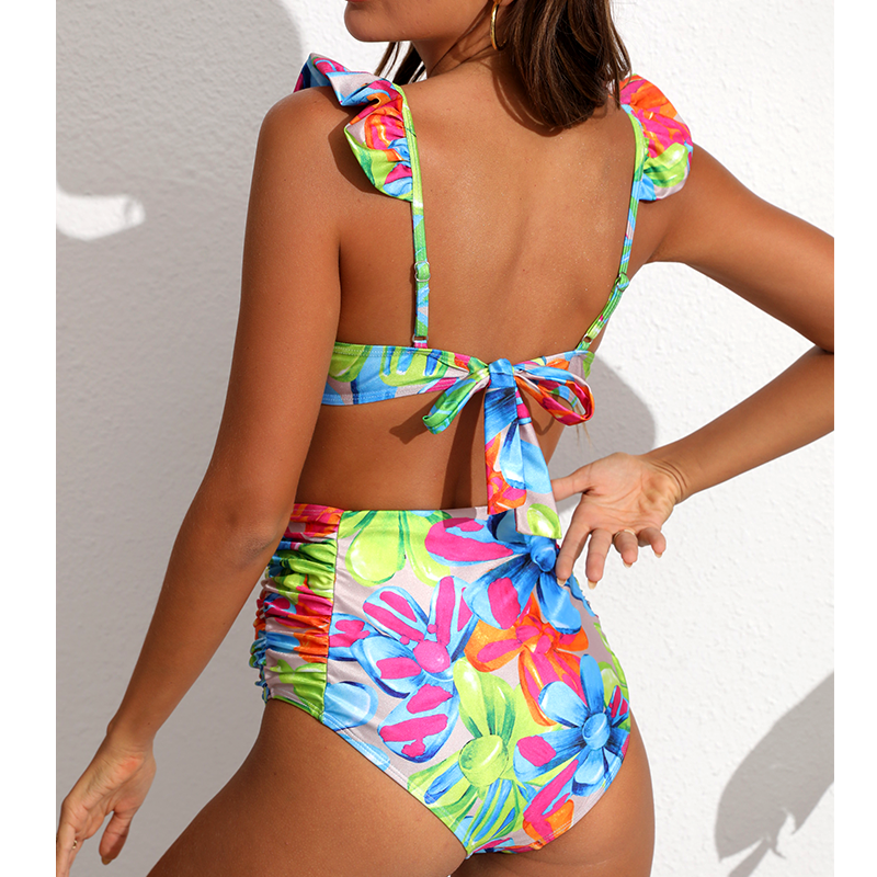 Plus Size Floral Printed Bikini Swimsuit and Skirt