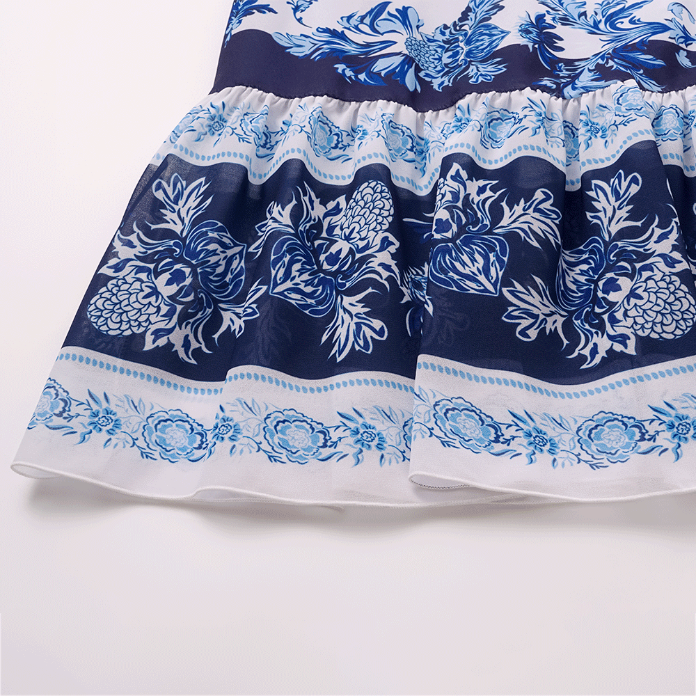 Long Sleeve Flower Color Block Print One Piece Swimsuit and Skirt/Pants